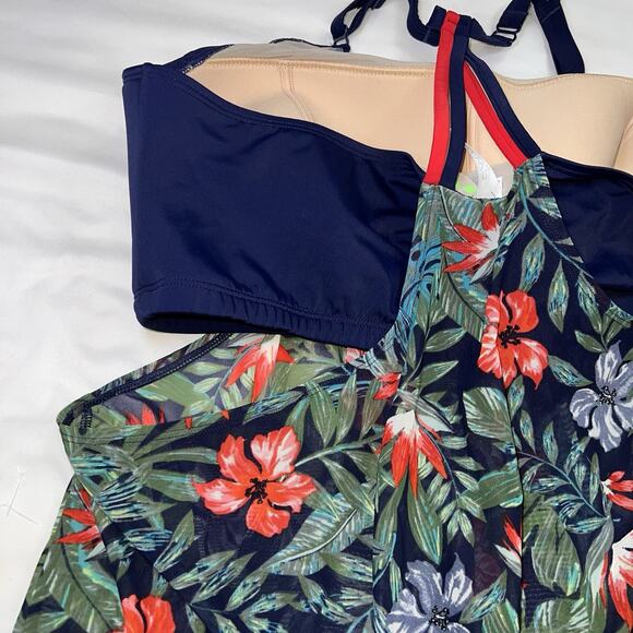 Cacique Swim Tankini Plus Size 22W Navy Floral Racerback Tank Skort Ruching Pool - Picture 11 of 15